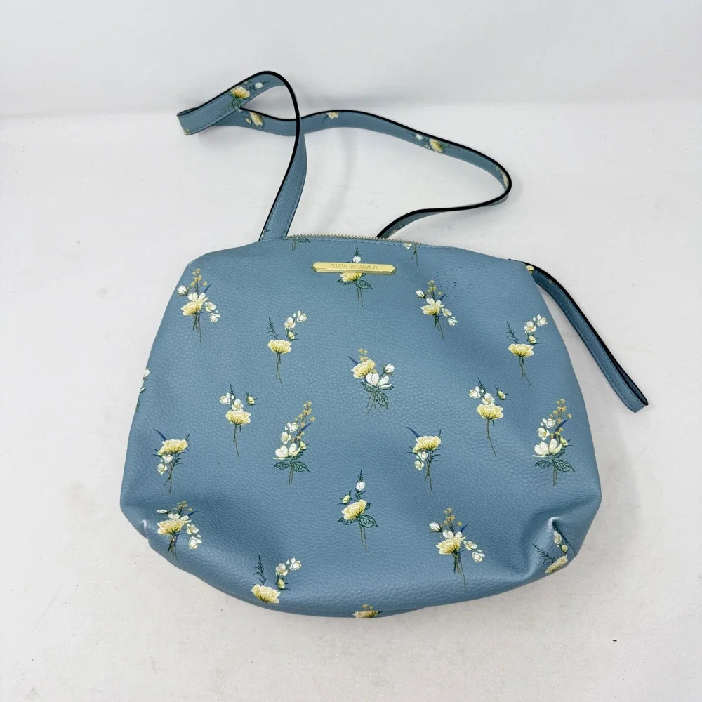 Steve‎ Madden Small Hobo Bag Blue Floral Small Crossbody Leather Shoulder Bag